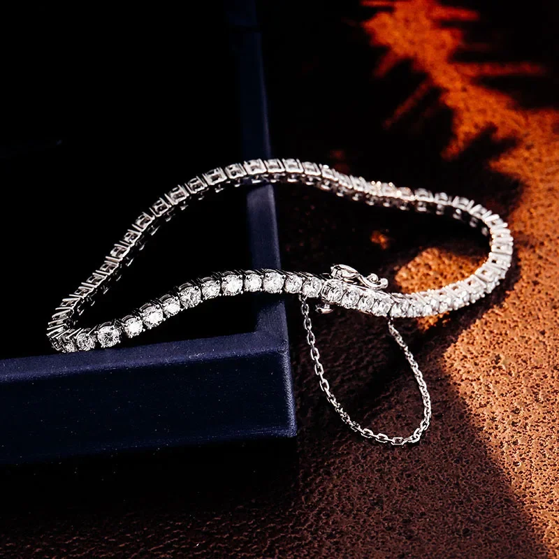 AIOSC Real Gold 14k18k D Color 2~4mm Four Claw Moissanite Tennis Bracelet with Safety Chain Bracelet GRA Certified Fine Jewelry