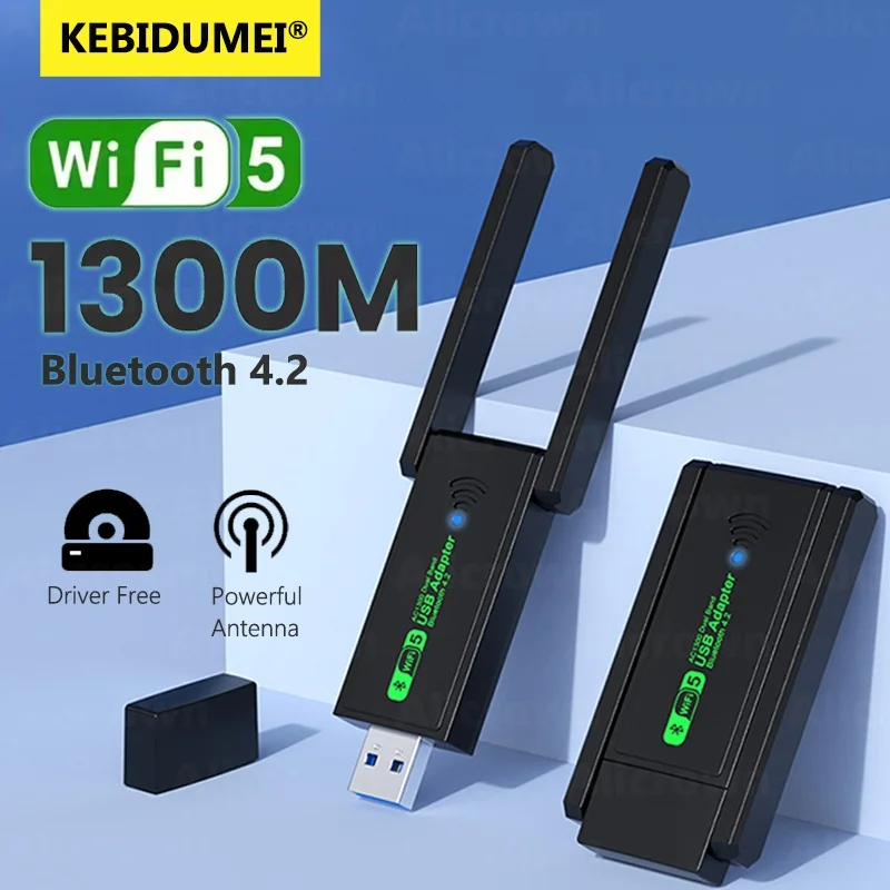 USB 3.0 WiFi Adapter 1300Mbps Network Card Dual Band 2.4G/5GHz Bluetooth 4.2 Wireless Receiver Transmitter For PC Desktop Laptop