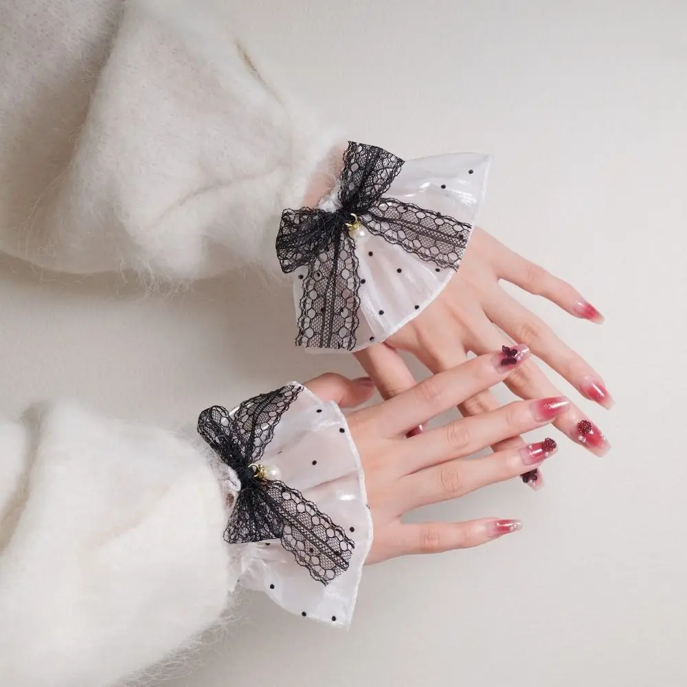 

Sweet White Lace Cuff Pearl Bow Detachable Fake Cuff False Sleeve Cuffs Cosplay Ornament