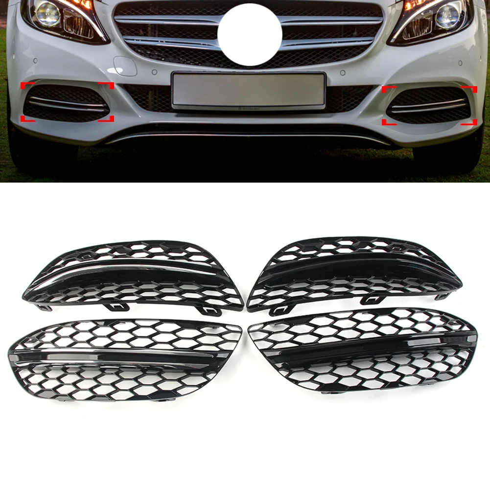 

2 PCS Car Front Bumper Fog Light Honeycomb Mesh Grilles Cover For Mercedes Benz C Class W205 C300 2015 2016 2017 2018