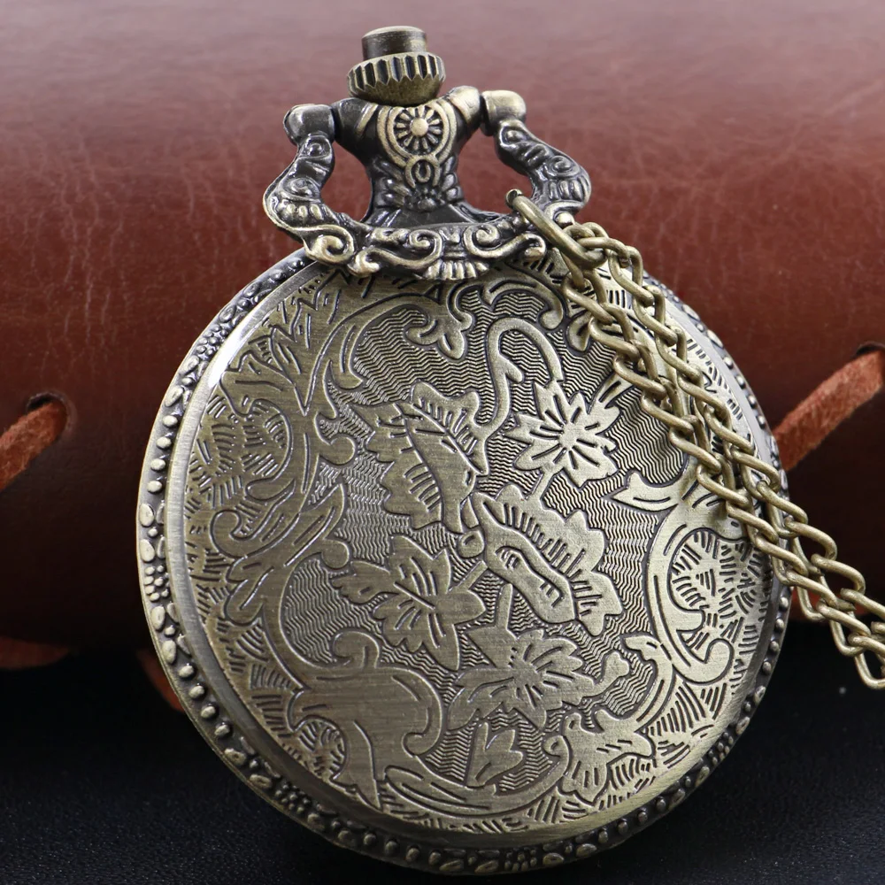 Vintage Motorcycle Steampunk Quartz Pocket Watch Bronze Case Necklace Pendant Clock Chain Men's and Women's Christmas Gift Reloj