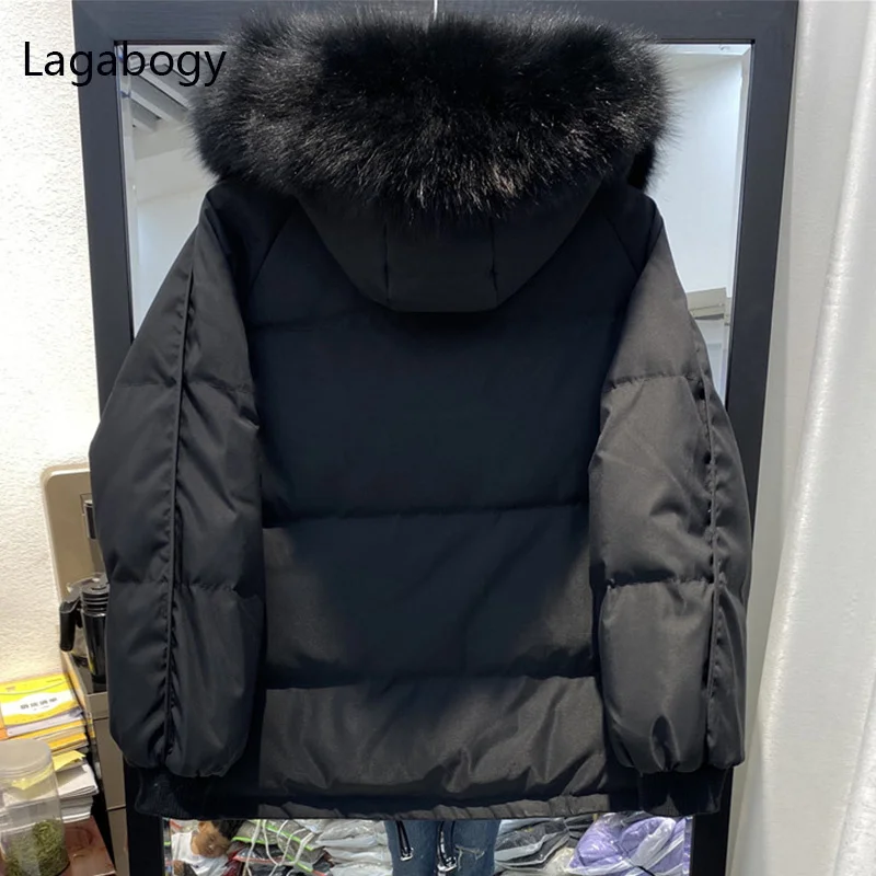 

Duck Short White 2023 Down Coats Winter Big Real Fox Fur Women Hooded Warm Casual Oversize Parkas Female Puffer Jackets