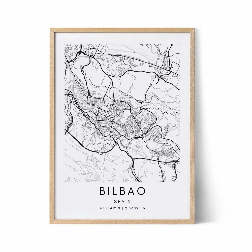 Póster personalizado de mapa de la ciudad natal de Bilbao, arte minimalista, pintura en lienzo, carteles nórdicos e impresión, decoración del hogar para sala de estar