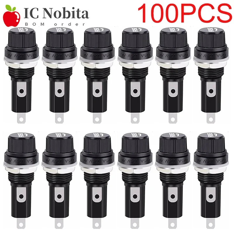 100PCS 5x20mm 6x30mm Glass Fuse Holder Insurance Tube Socket 5*20mm 6*30mm Fuse Holders Black Screw Cap