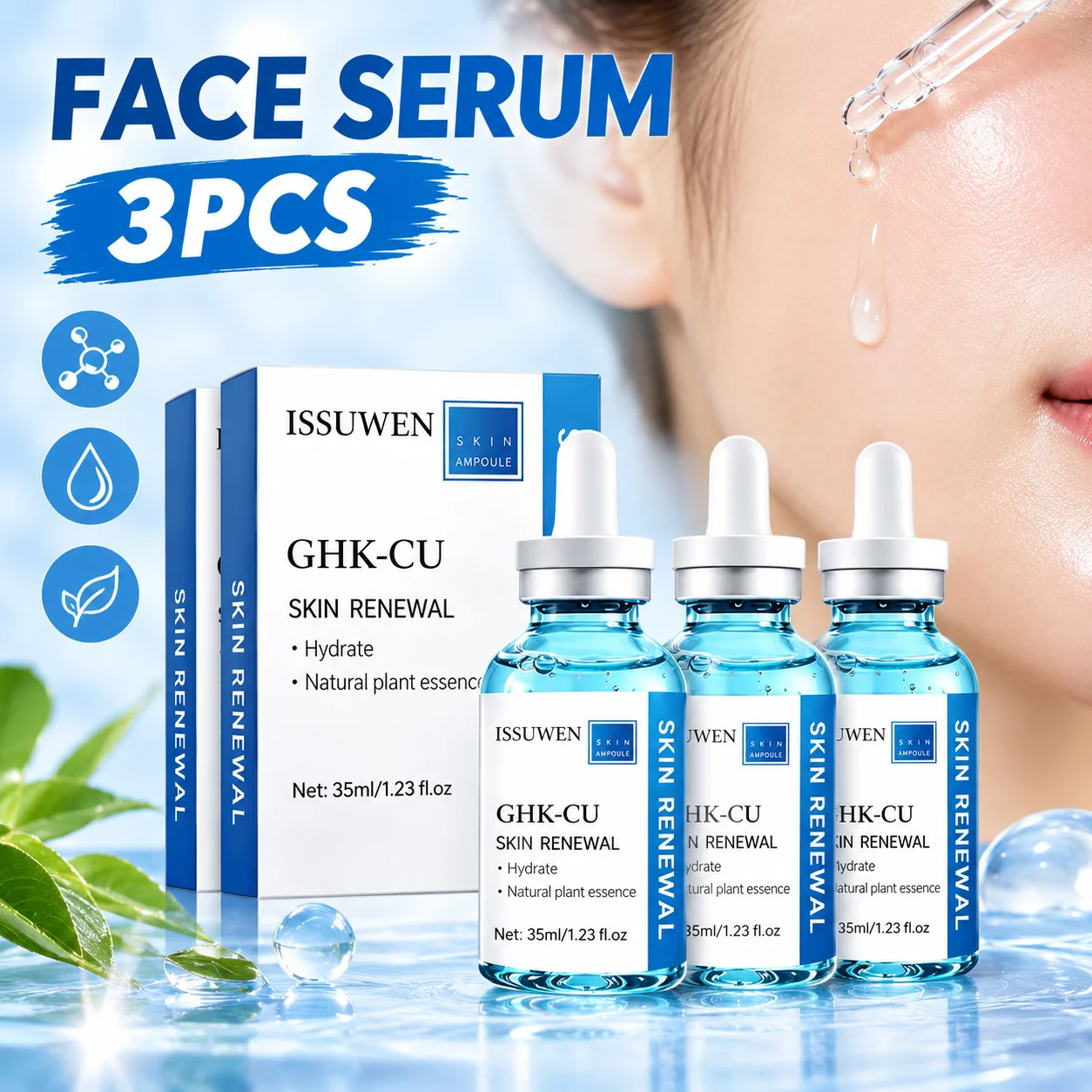 GHK-CU Blue Copper Peptide Serum Deep Hydrating Anti Aging Facial Essence Skin Renewal Firming Moisturizing Care