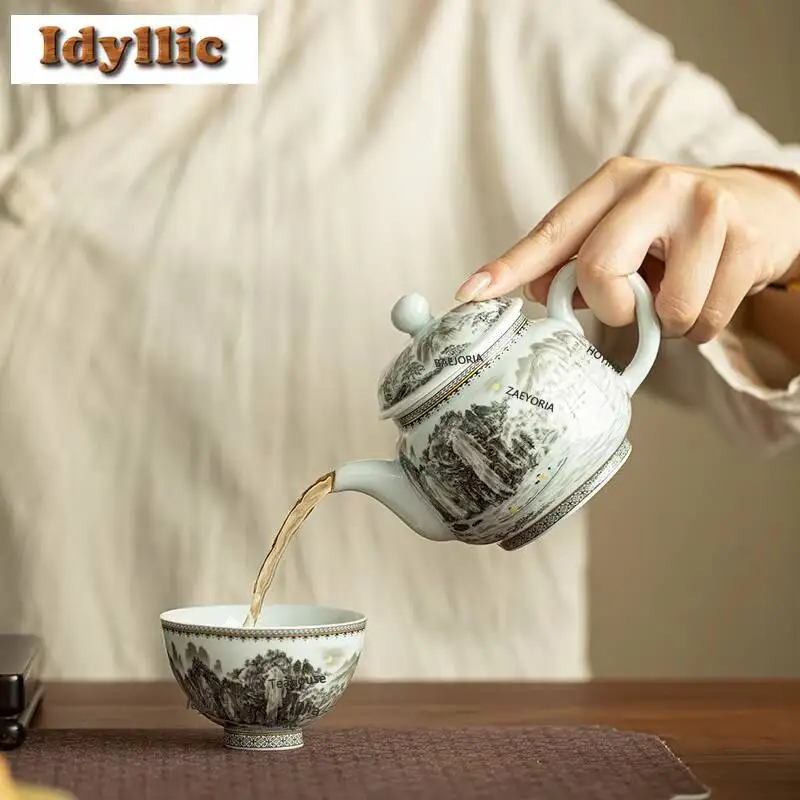 290ml Ink Rhyme Landscape Teapot Handmade Tea Infuser Pot Tea Brewing Kettle With Ball Hole Kung Fu Tea Drinkware Collection