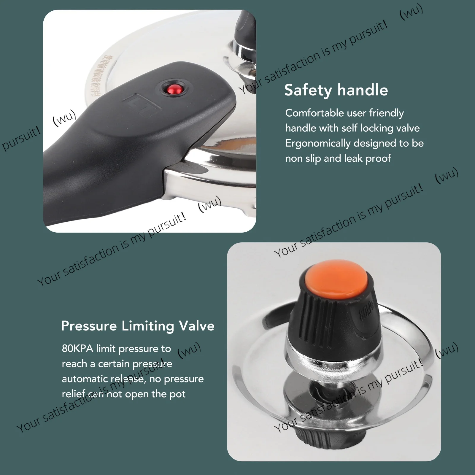 Stainless steel, explosion-proof, multi-function, 80KPA safety handle with safety valve, pressure cooking pot