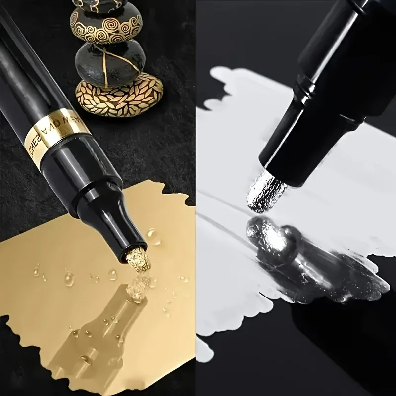 

Mirror Markers - Chrome Golden & Silvery Metallic Tips, Water-Based Art Markers for Ceramic, Glass, and More - DIY Signature