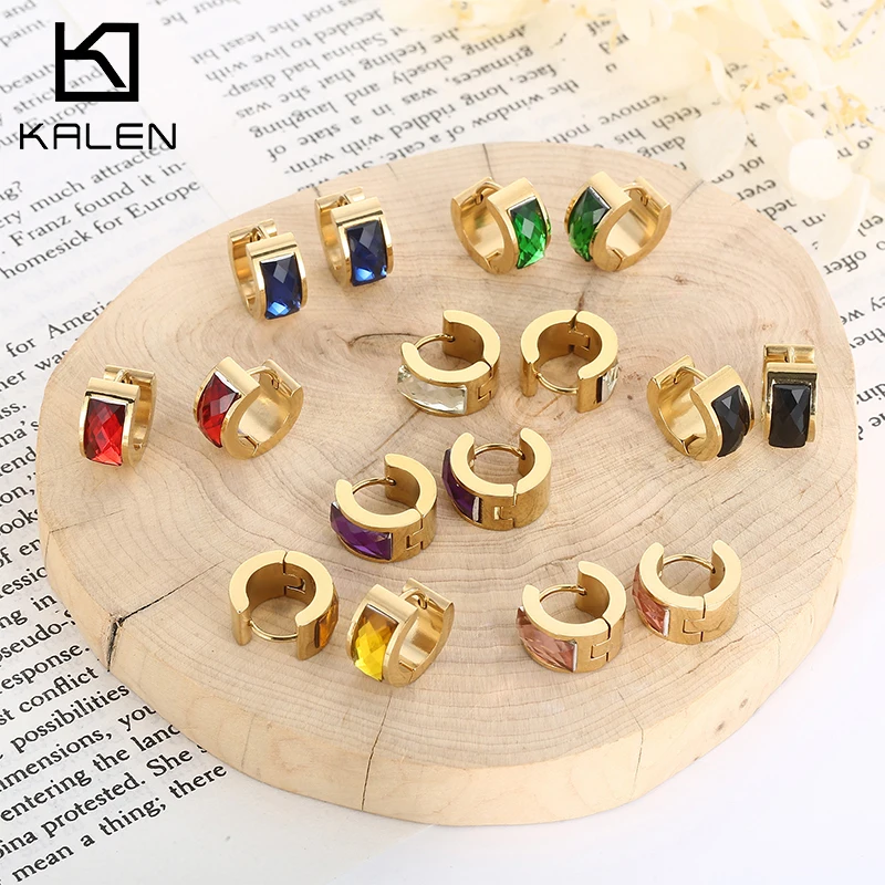 KALEN Zircon Round Stud Earrings For Women Crystal Rhinestone Stainless Steel Geometric Circle Earring Wedding Party Jewelry