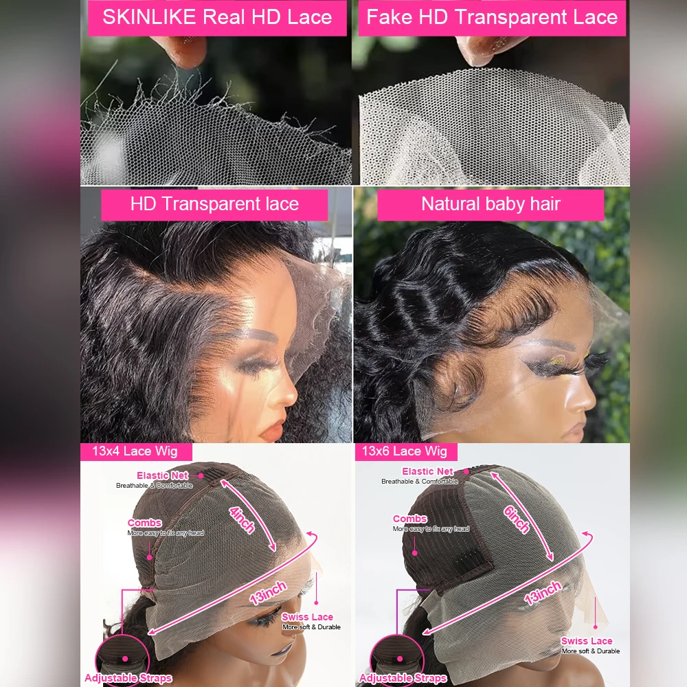 วิกผมแท้ 100% แบบลอนลึก วิกผมหน้าผากแบบลูกไม้ HD 13x4 13x6 วิกผมลูกไม้แบบลอนน้ำ วิกผมลอนเปียกและลอนน้ำ สำหรับผู้หญิง ลดราคา