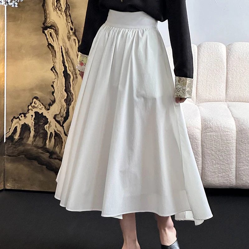 2024 Women Elegant Boho White Two Color Long Skirts High Waist A-line Maxi Skirts Women Casual Skirts Jupe Femme Saias Mujer