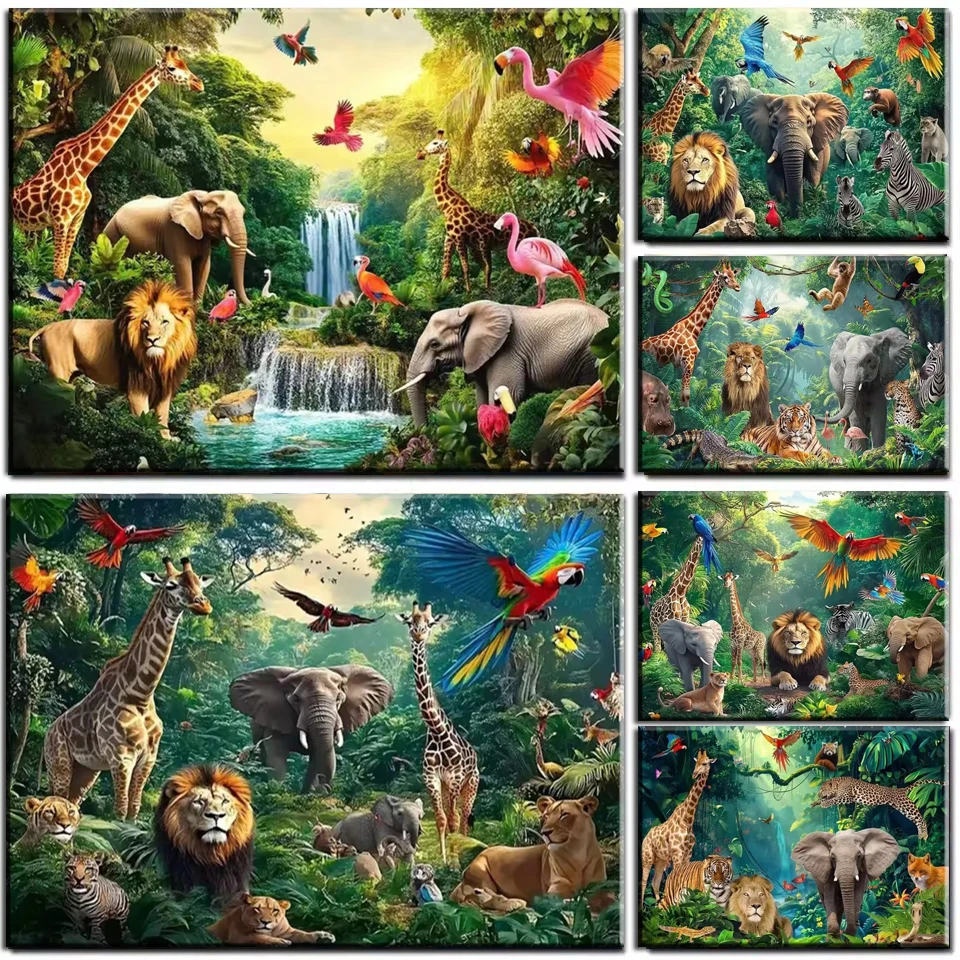 

Jungle Forest Paradise Large Size Full Square Round 5D Elephant Lion Giraffe Diamond Painting Diy Diamond Art Mosaic Embroidery