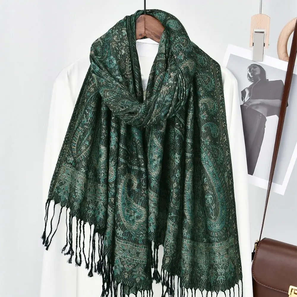 

Elegant Printed Ethnic Style Scarf Long Tassel Hijab Scarf Bandana Jacquard Cashew Headscarf Women