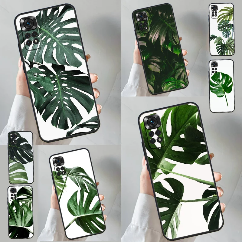 Grünes monstera blatt etui für xiaomi redmi note 12 12s 11 11s 10 10s 9 9s 8 pro 8t redmi 12c 10c 9c rückseitige abdeckung