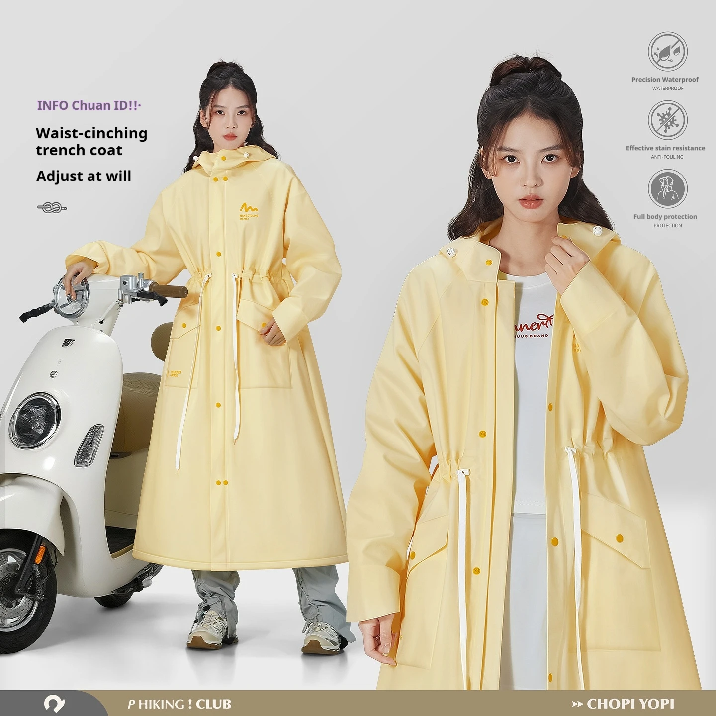 Women's Long Waist Windbreaker Raincoat Adult Full Body Waterproof Coat for Electric Bike Riding Rainstorm Proof