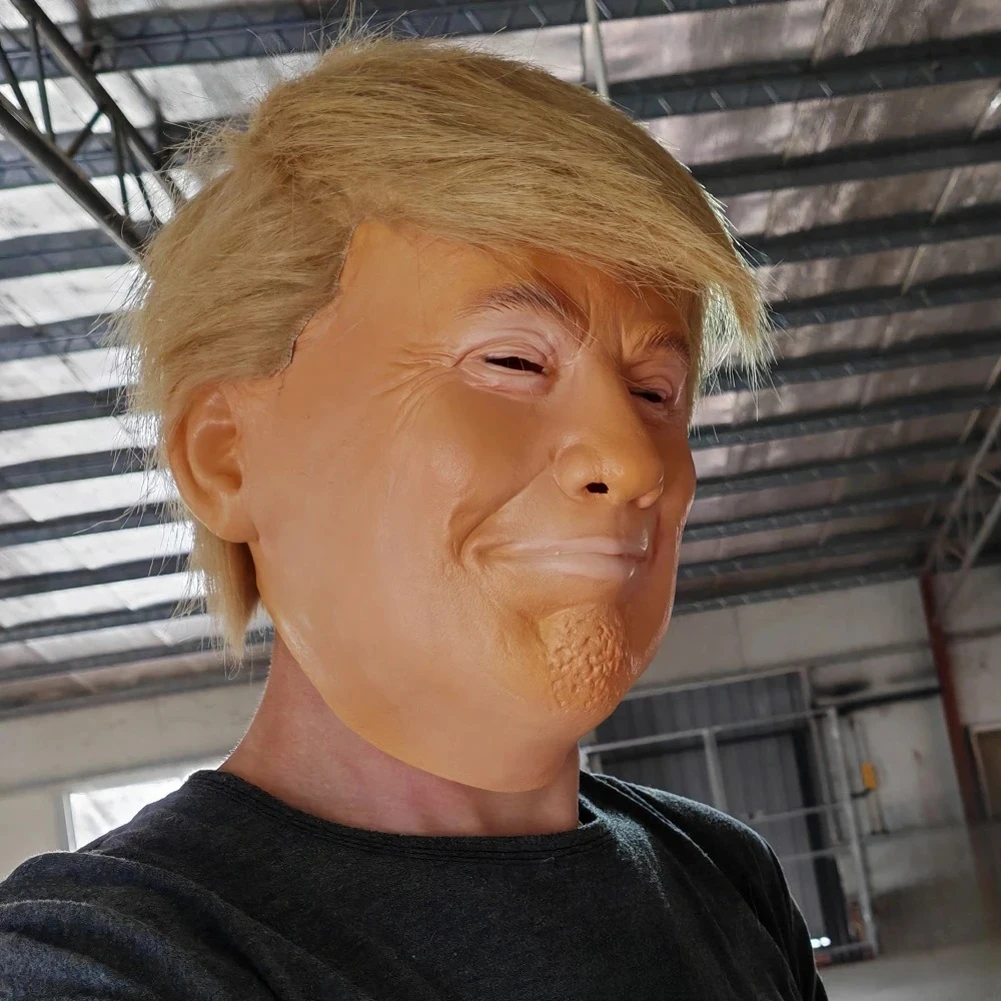 Donald Trump Mask Realistic President Latex Headgear Halloween Party Celebrity Cosplay Costume Props Yellow Wig Head Cover Mask