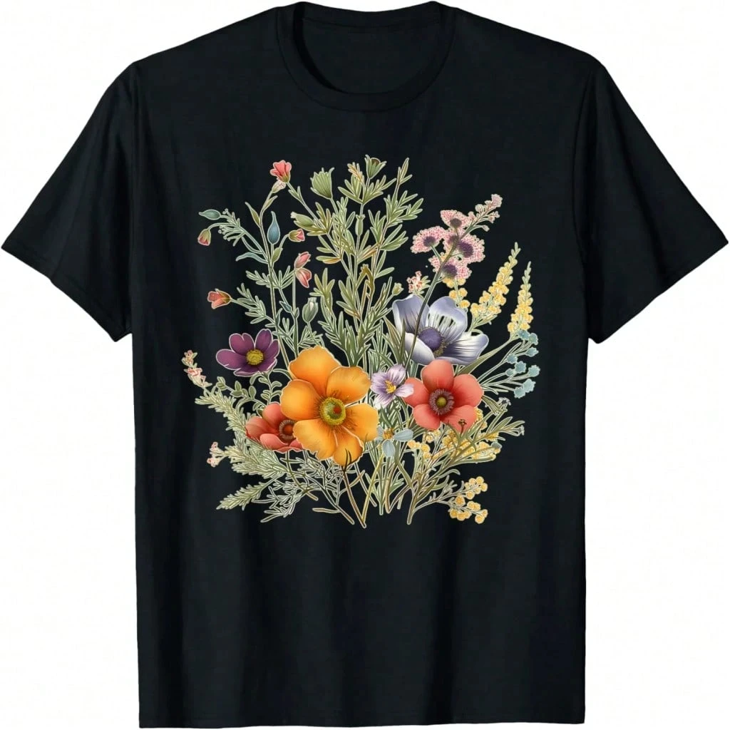 Bouquet Botanical Floral Vintage Graphic T-Shirt Floral And Nature-Inspired Art T-Shirt Suitable For Summer mens t shirts