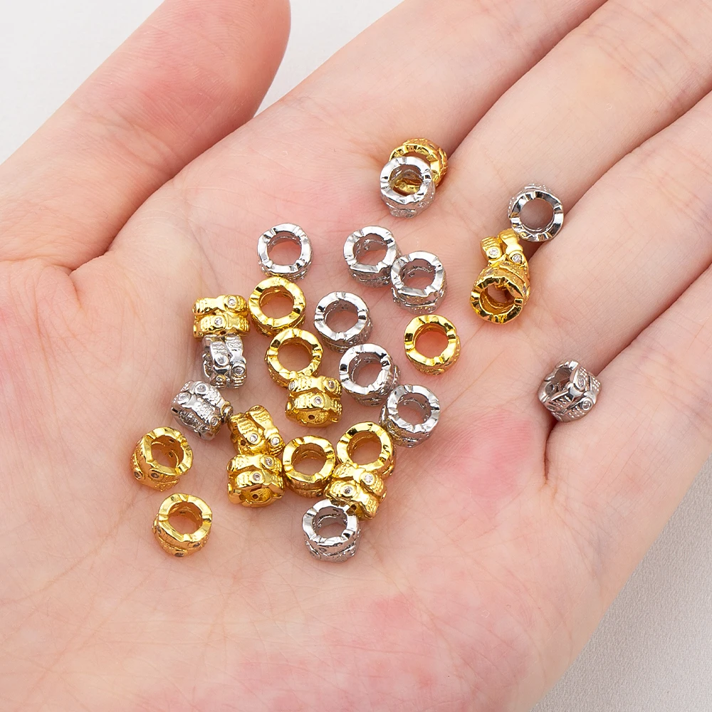 1/2 Pack of 18K Gold-Plated Large Hole Round Spacer Beads with Zircon Suitable for DIY Bracelet and Necklace Making