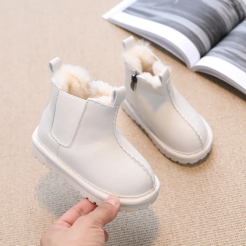 DIMI Winter Children Shoes Microfiber Leather Boys Girls Boots Fashion Soft Waterproof Non-Slip Warm Plush Kids Snow Boots