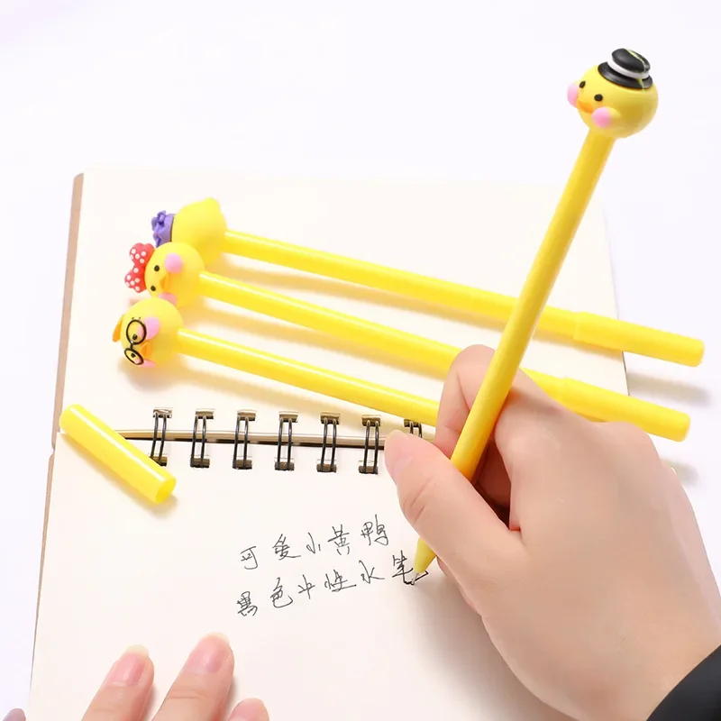 24 Pcs Wholesale Creative Stationery Cute Net Red Duck Neutral Pen Cartoon Yellow Duck 0.5mm Black Signature Pen