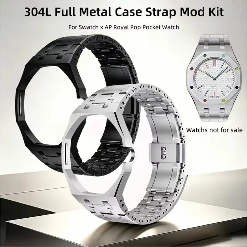 For Swatch X AP Royal Pop Pocket Changer To Wristwatch Personalized Accessories Stainless Steel Watch Case And Strap Mod Kit