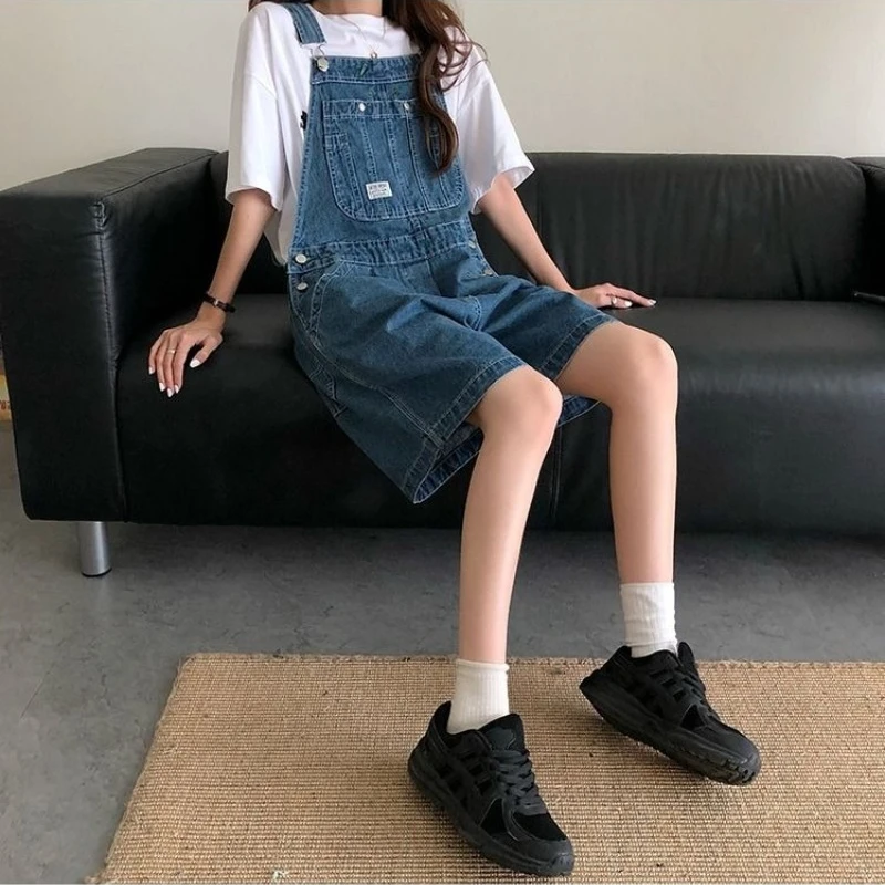 Frauen ärmellose Overalls 2024 Sommer Vintage Harajuku koreanischen Stil Jeans Shorts lose breite Bein Stram pler insgesamt Denim Spiel anzug