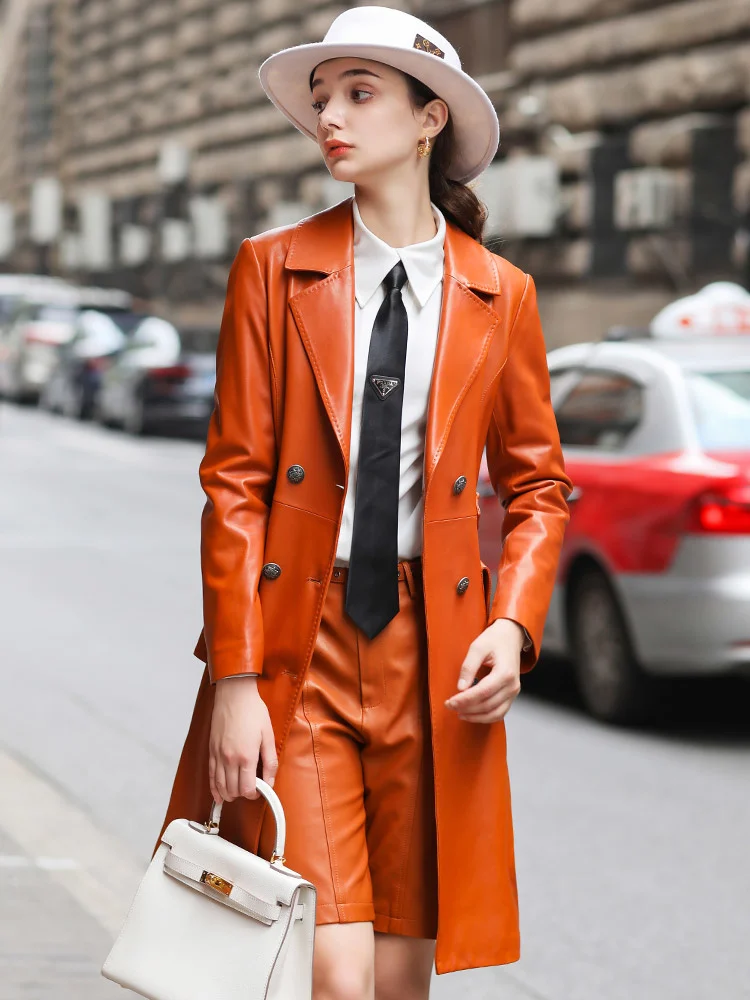 

2023 High Patty Quality Spring Fashion Designer New High Quality Sheepskin Coat Temperament Genuine Leather Coat Women 3a