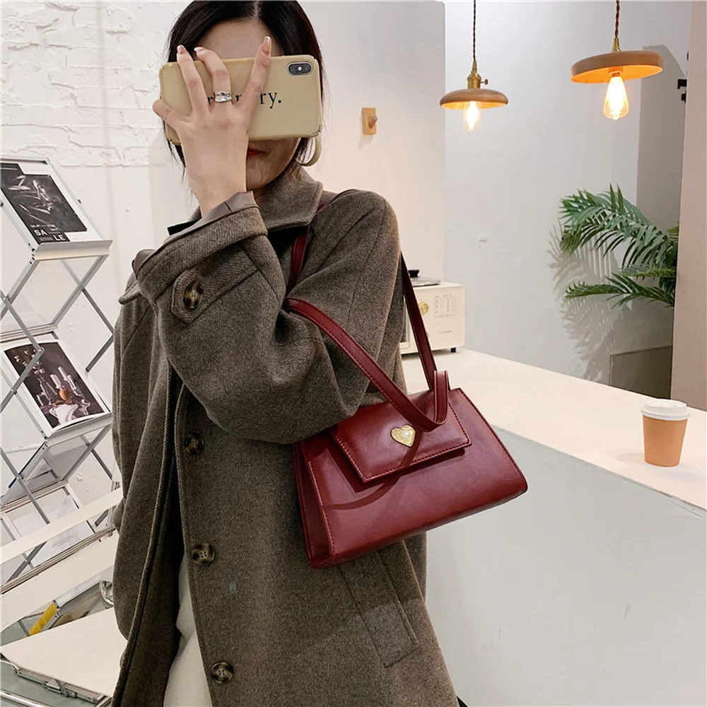 New Red Wine Ladies Underarm Bag Retro Women Portable Small Square Shoulder Bags Vintage PU Leather Female Tote Purse Handbags