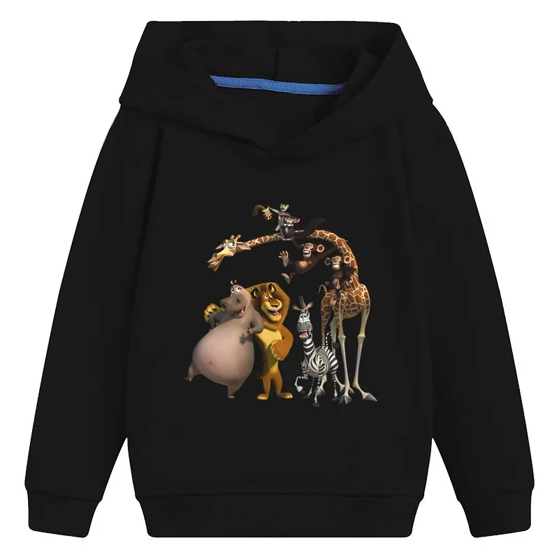 Kids Hooded Hoodies Animals Of Madagascar Lion Giraffe Penguin Funny Children Sweatshirts Girls Clothes Baby Boys Pullover Tops