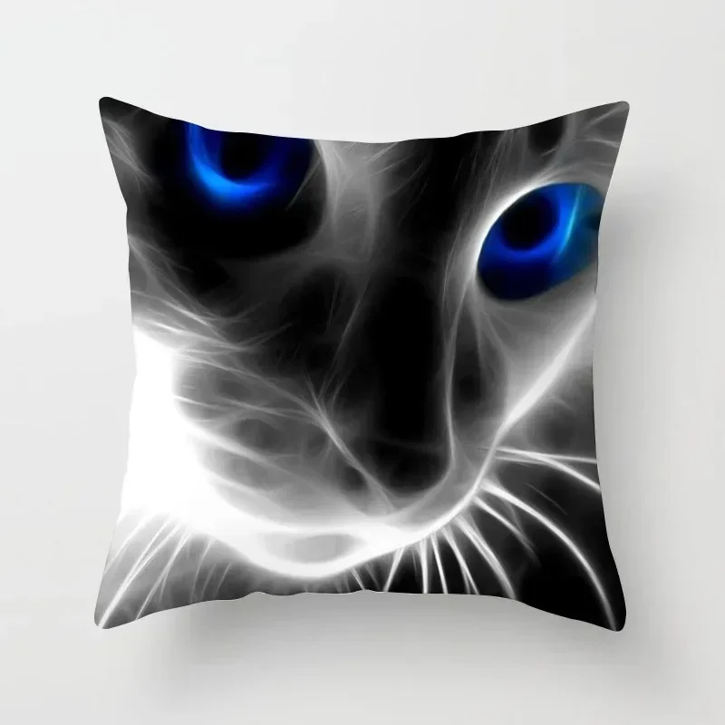 Funda de almohada con patrón de gato de dibujos animados, decoración para el hogar, oficina, amor divertido