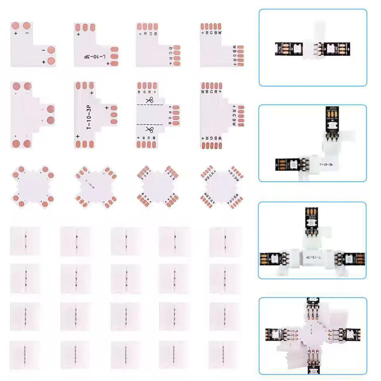 Solder‑Free LED Strip Connector, L T X Shape 2‑5 Pin 10mm Corner Joint for WS2811 WS2812B 5050 RGB LED Light Strip