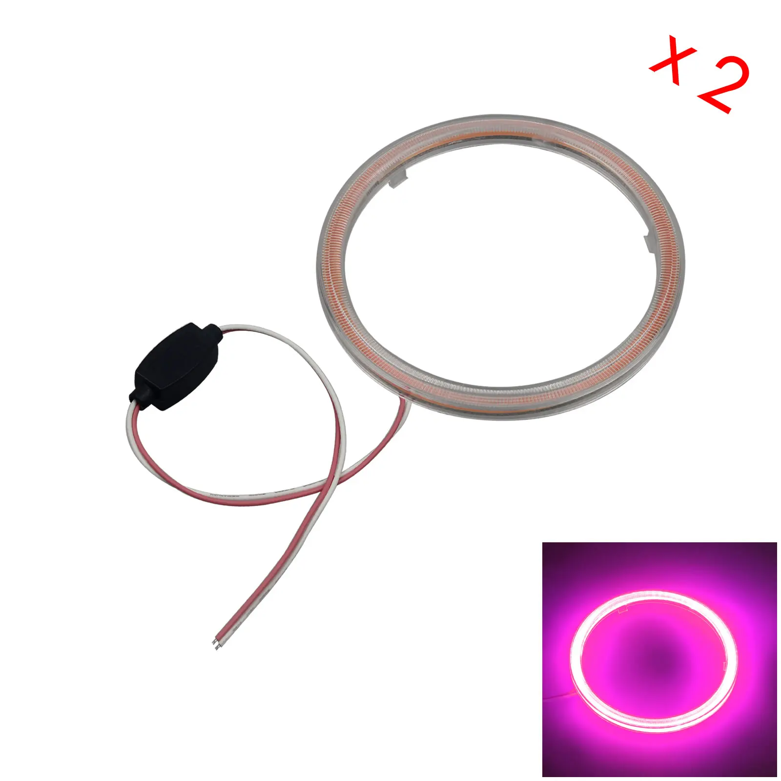 2x Pink Car Angel Eye Halo Rings Blub Driving Lamp 110MM Cover 1 COB LED Z5091