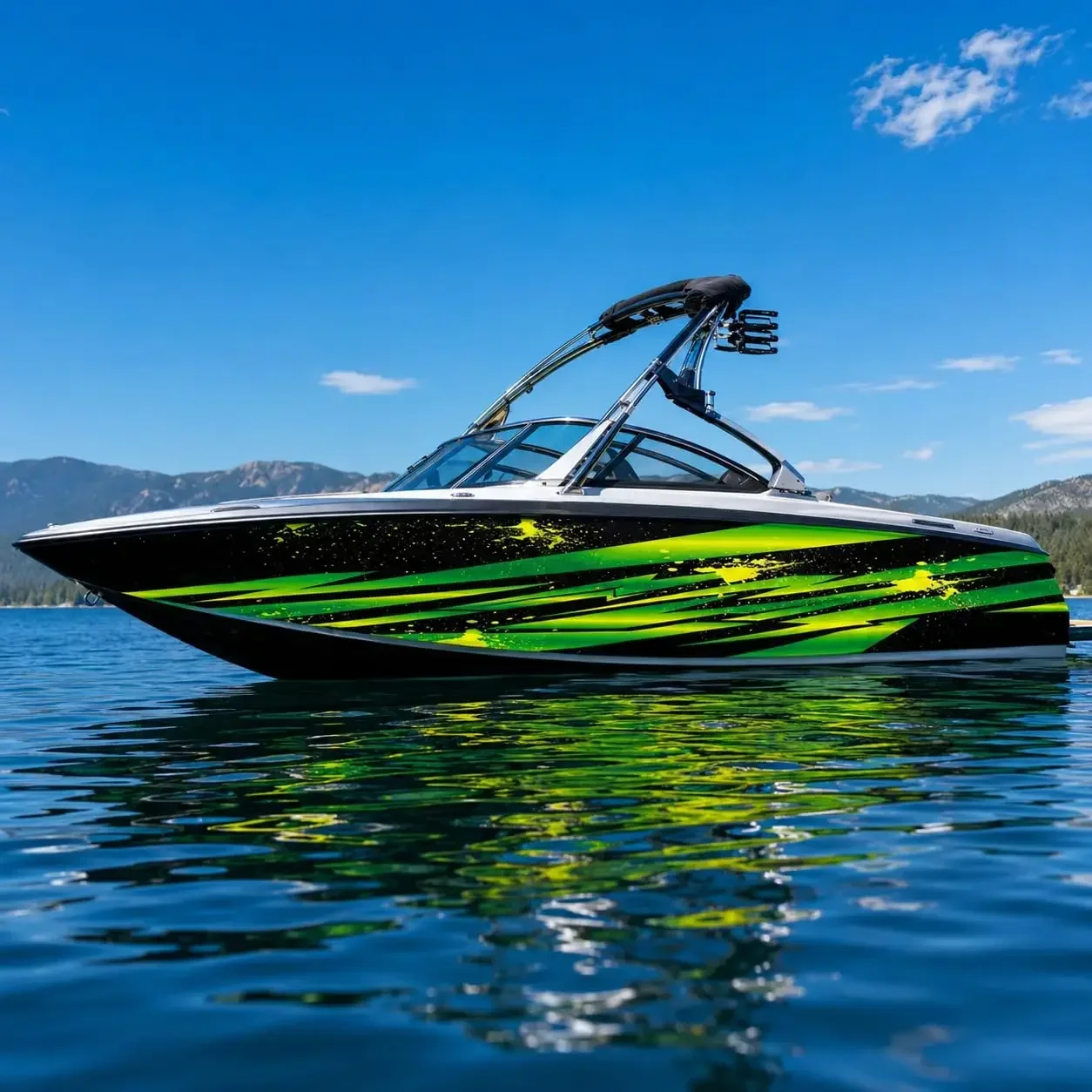 2Pcs Neon Green Racing Stripes Boat Side Decals, Vivid Color Waterproof Sunproof Marine Hull Graphics,