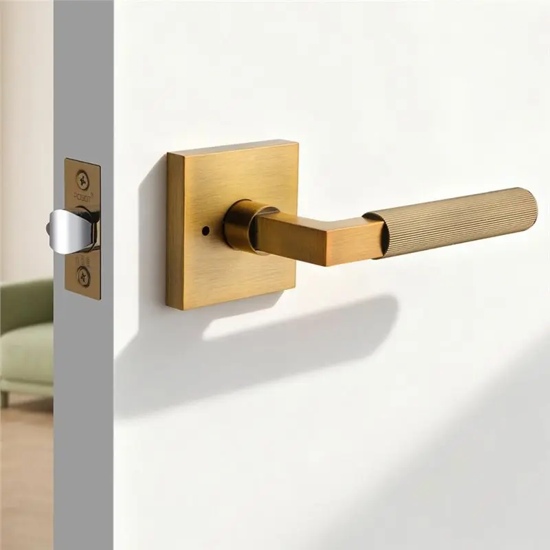 【AA86】Keyless Wooden Door Handle Indoor Home Bathroom Lock Square Design Emergency Unlocks Straight Tongue Toilet Door Lock