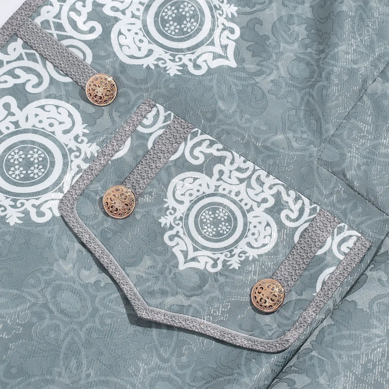 Herren Vintage Viktorianisches Edles Prinzenkostüm Grau-Weißer Jacquard-Stickmantel Mittelalterliches Königliches Cosplay Theater-Party-Faschingskostüm – Detail 9
