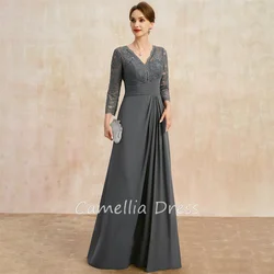 Nuovo abito madre della sposa con scollo a v a-line abiti Da cerimonia pieghettati in Chiffon di pizzo a trapezio abiti Mae Da Noiva Casamentos