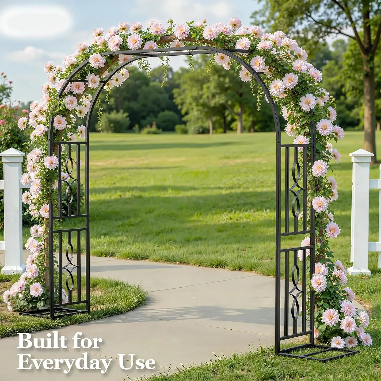 Metal Garden Arch Heavy Duty Garden Trellis For Outdoor Climbing Plants Archway Enlarged Base Frame Backdrop Stand For Wedding Party Lawn Patio Yard Decoration Black