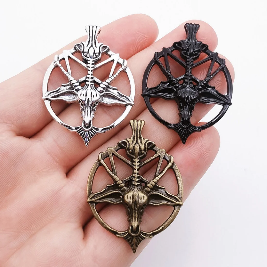 2Pcs 46*34mm Fashion Vintage Pentagram Pan God Skull Goat Head Pendant Charm, DIY Necklace and Earring Jewelry Handicraft Making