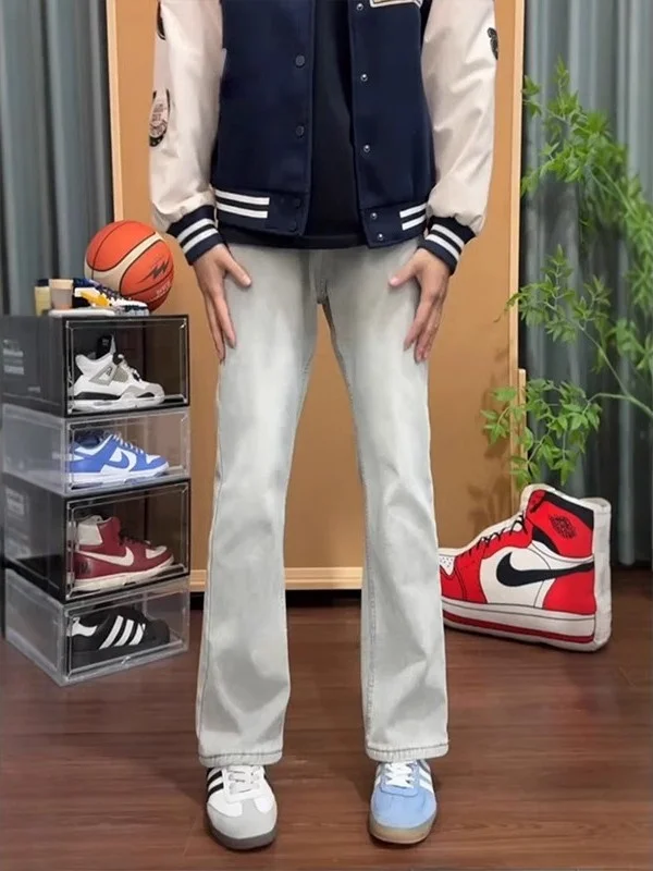 

ay Jeans Men's Winter Fce Lined Slim Fit Straight Leg Bell Bot High Street Sle Wear Resistant Daily Casual Trousers