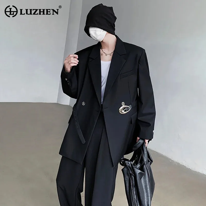 

LUZHEN Belt Decorate Design Elegant Men Blazer Outerwear 2024 New Fashion Original Street Male Casual Suit Jacket Autumn LZ5171