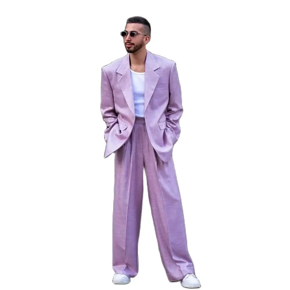 Loose Casual Single Breasted Men's Suit 2 Pieces Peak Lapel Set Daily Fashion Male（Blazer+Pants）