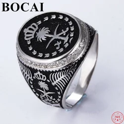 BOCAI S925 Sterling Silver Rings for Men Women  Retro the Tree of Life Pattern Inlaid Micro Zircon Fashion Jewelry Wholesale