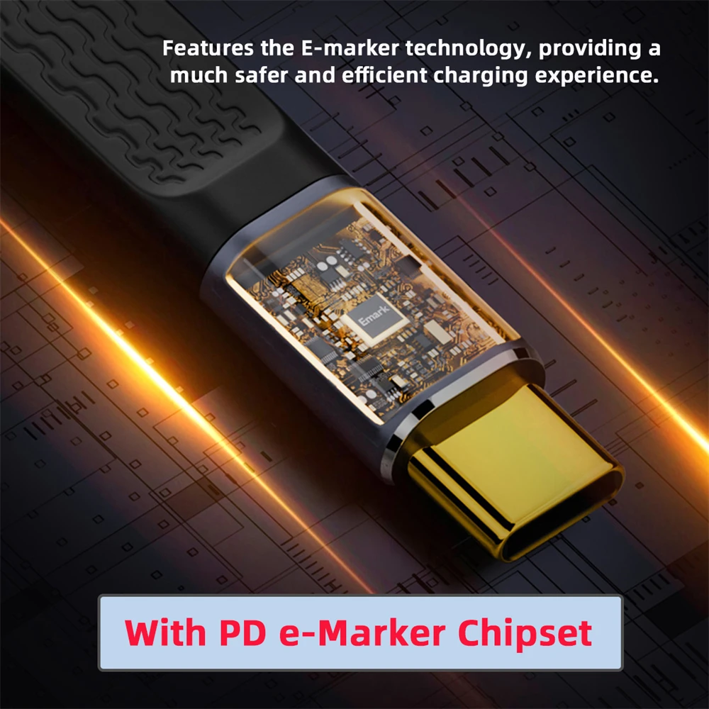 สายเคเบิล USB4 40Gbps 100W 8K ข้อมูล FPC บางแบน240W Type-C USB-C ตัวผู้ไปยังตัวผู้240W Type-C USB-C ตัวผู้กับตัวผู้สำหรับแล็ปท็อปขนาด13ซม.