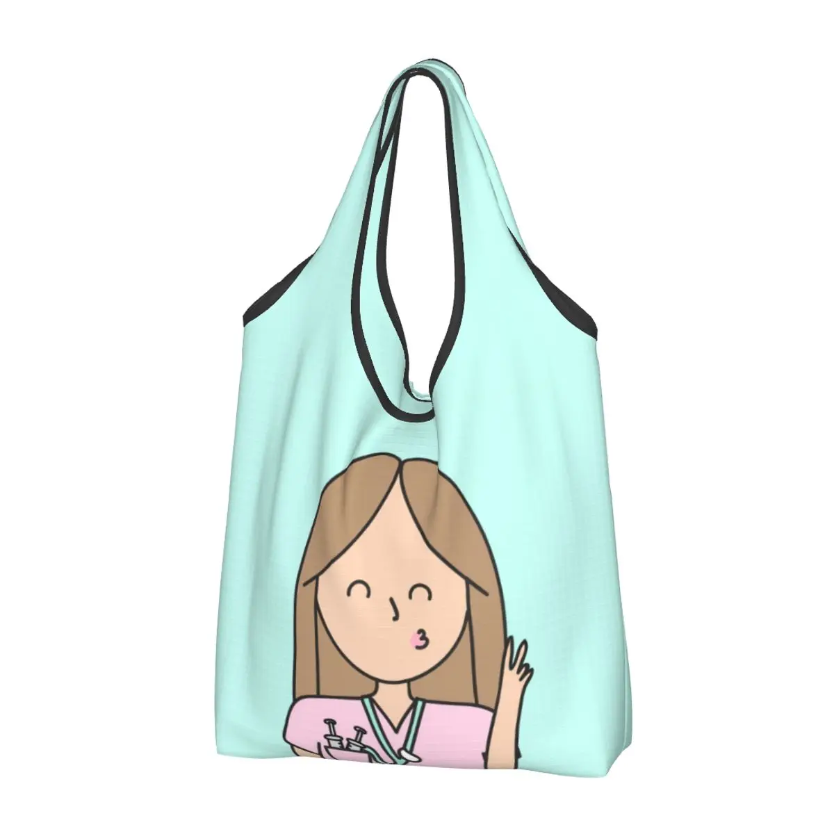 Large Reusable Enfermera En Apuros Grocery Bags Recycle Foldable Cute Nurse Shopping Tote Bag Washable Lightweight