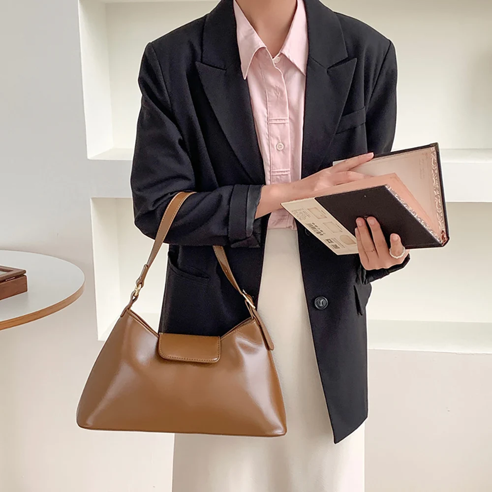 Retro Commuter Shoulder Bags Office Ladies Handbags 2023 New High Quality Soft Pu Leather Women Underarm Bag for Purse Phone