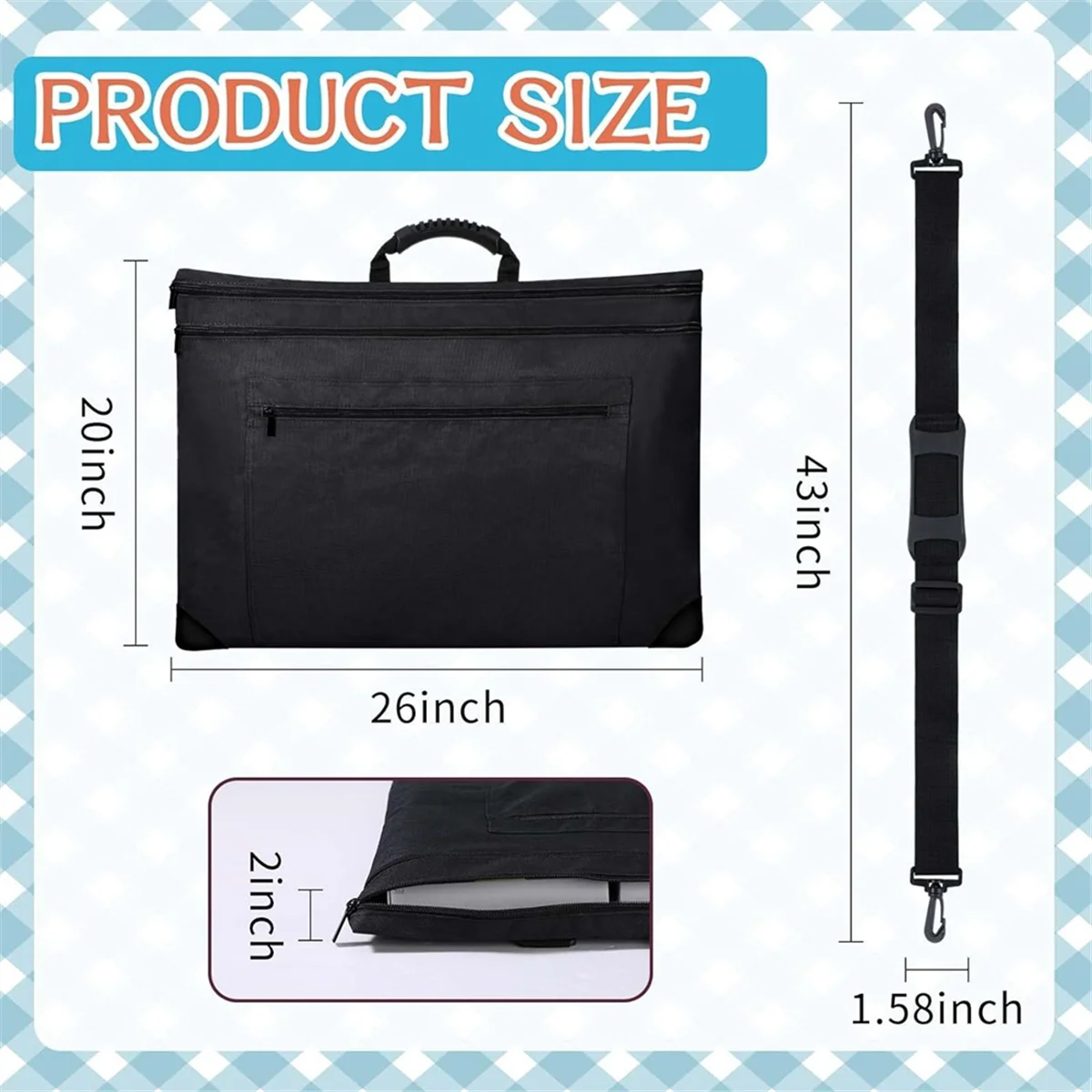 Lightweight Art Briefcase Waterproof Carrying Case with Sturdy Shoulders and Handle for Sketching,Posters and Painting,A