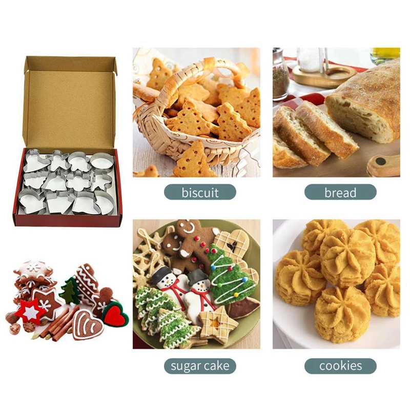 

Рождественская серия формы для печенья из нержавеющей стали для дома своими руками, формы для торта в форме сердца и круглые, набор из 24 предметов