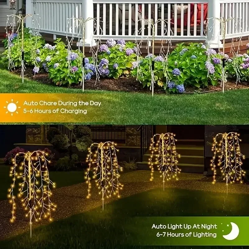 Solar Firework Light 8 Lighting Modes Outdoor Waterproof LED Solar Power Willow Trees Lights For Garden Lawn Courtyards Decor