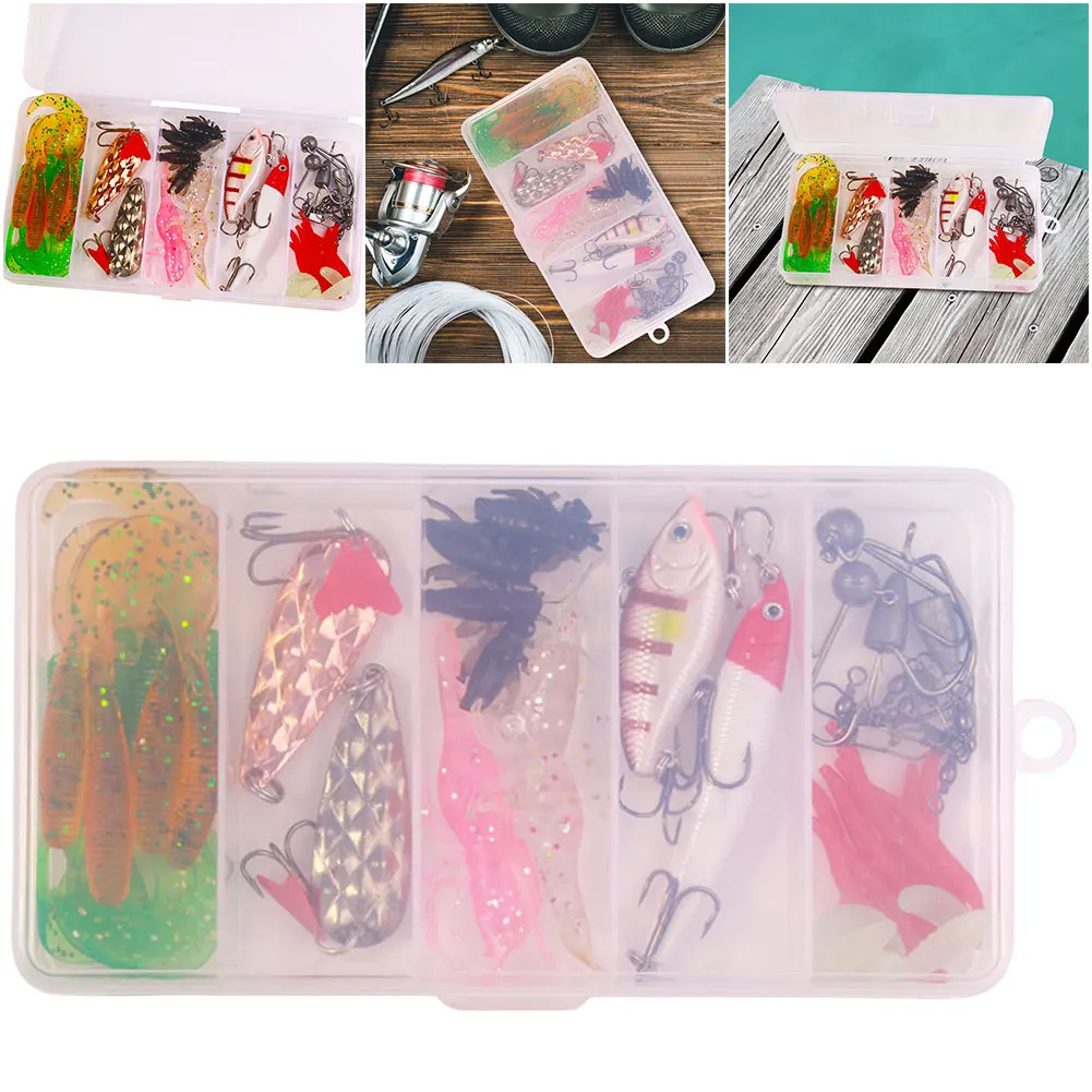 45 قطعة مجموعة طعوم الصيد خطاف الطعم الناعم والصلب يدور مع صندوق معالجة مجموعة طعوم الصيد لكرنك باس بايك #1