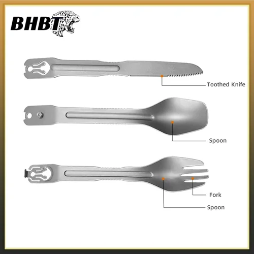 BHBT 캠핑 도구 분리형 커트레이 휴대용 은식기, 스테인리스 스틸 플랫웨어, 멀티툴 세트 집게, 스포크 스푼